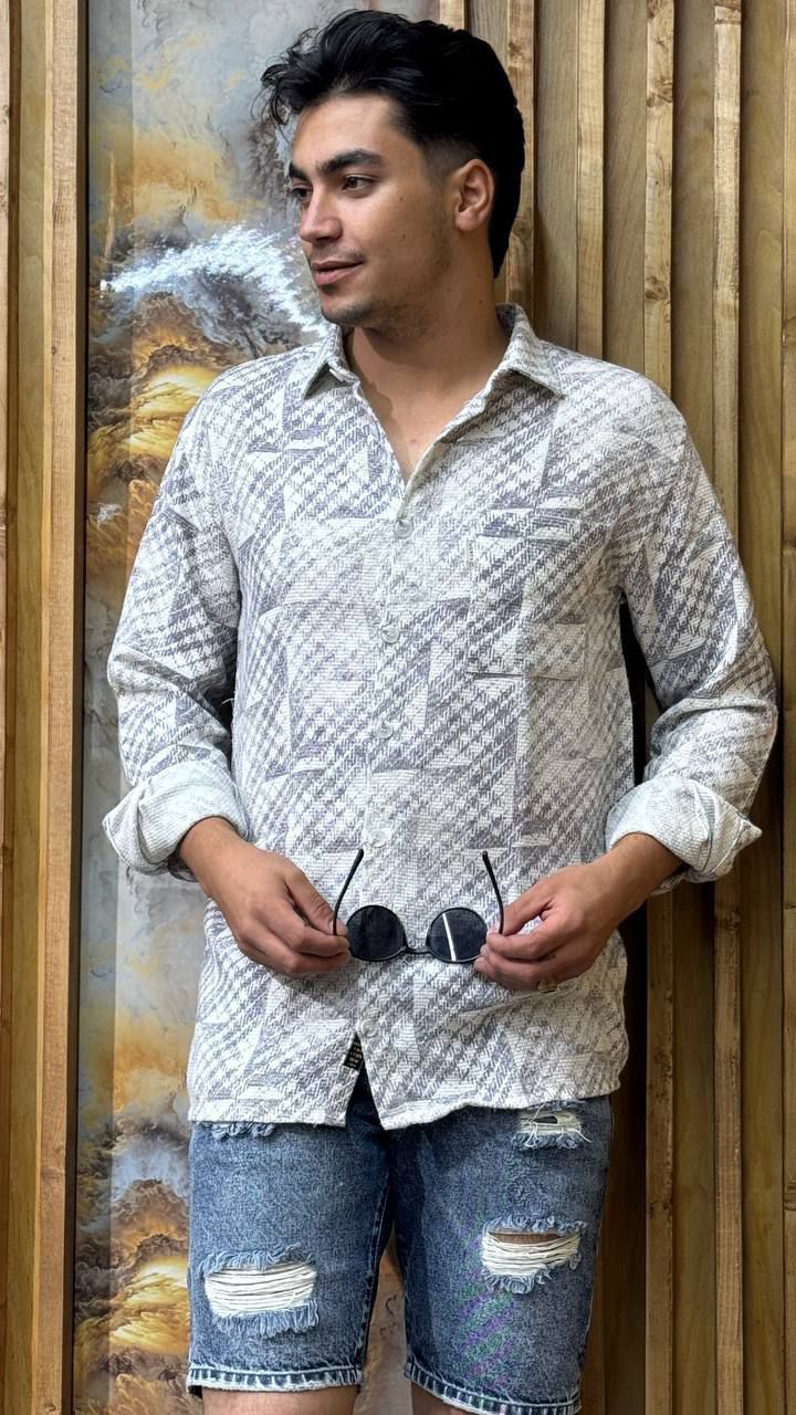 پیراهن اسپرت کنفی طرح دار نخ ترک