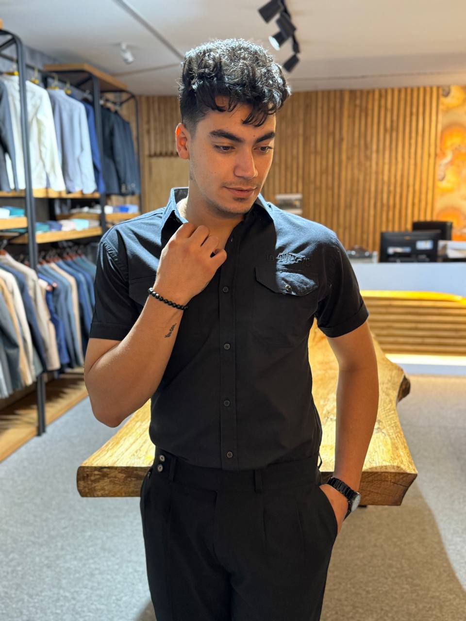 پیراهن آستین کوتاه کتان دوجیب فروشگاه توانتی من