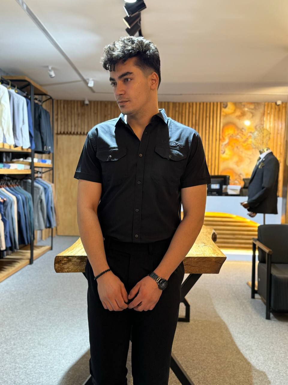 پیراهن آستین کوتاه کتان دوجیب فروشگاه توانتی من